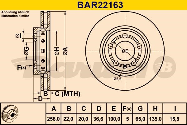 Barum BAR22163 Rear ventilated brake disc BAR22163