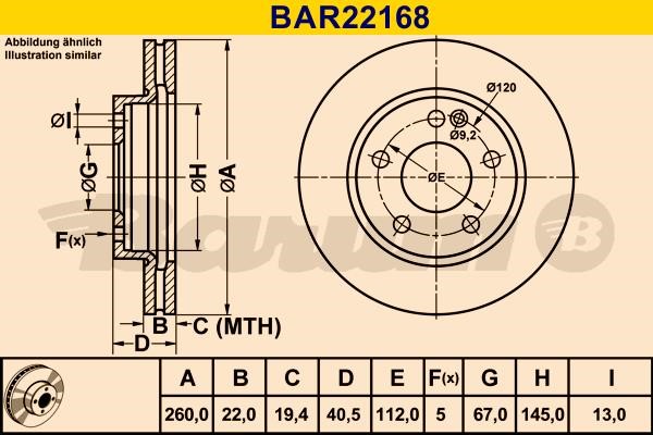 Barum BAR22168 Ventilated disc brake, 1 pcs. BAR22168