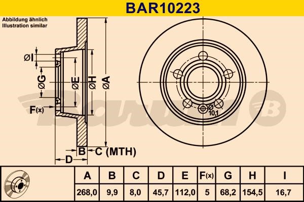 Barum BAR10223 Rear brake disc, non-ventilated BAR10223