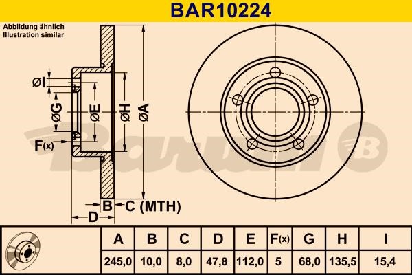 Barum BAR10224 Rear brake disc, non-ventilated BAR10224
