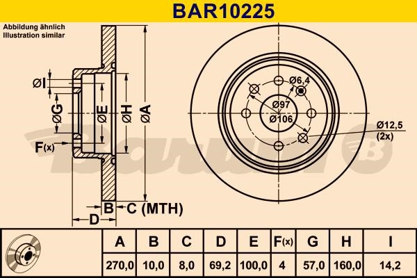 Barum BAR10225 Rear brake disc, non-ventilated BAR10225