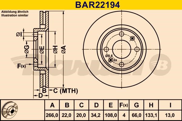Barum BAR22194 Ventilated disc brake, 1 pcs. BAR22194
