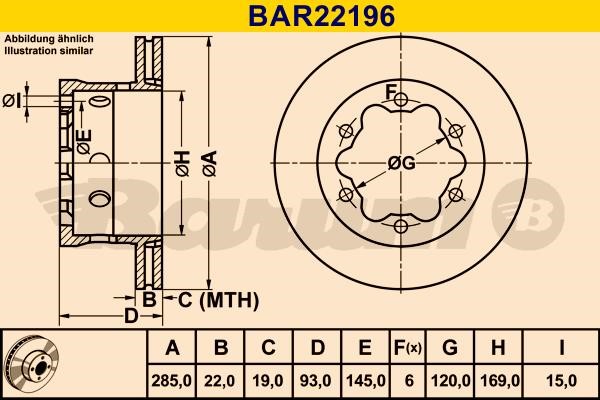 Barum BAR22196 Rear ventilated brake disc BAR22196