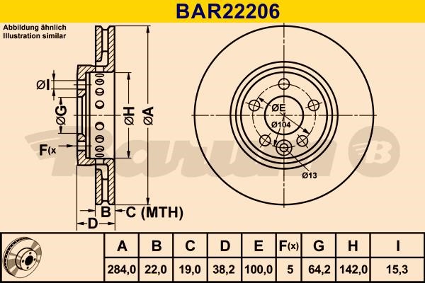 Barum BAR22206 Ventilated disc brake, 1 pcs. BAR22206