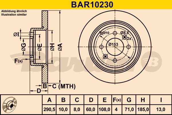 Barum BAR10230 Rear brake disc, non-ventilated BAR10230