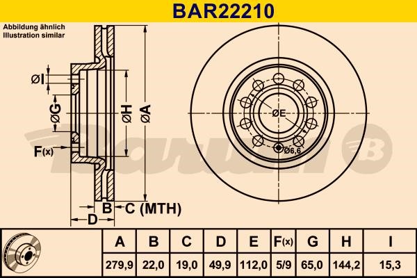 Barum BAR22210 Ventilated disc brake, 1 pcs. BAR22210
