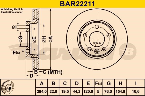 Barum BAR22211 Rear ventilated brake disc BAR22211