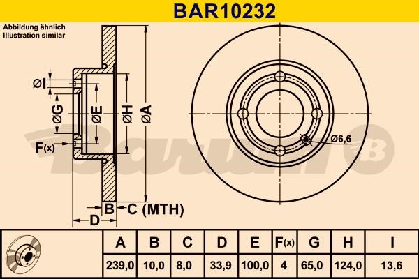 Barum BAR10232 Unventilated front brake disc BAR10232