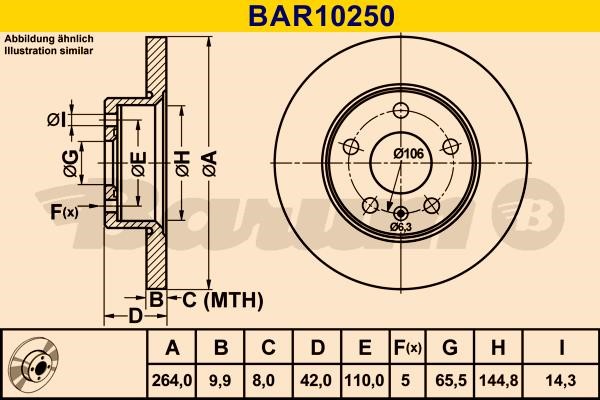 Barum BAR10250 Rear brake disc, non-ventilated BAR10250