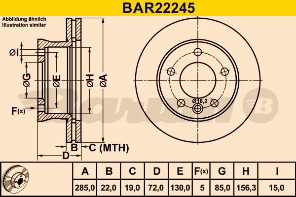 Barum BAR22245 Ventilated disc brake, 1 pcs. BAR22245