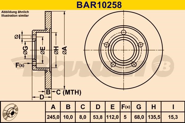 Barum BAR10258 Rear brake disc, non-ventilated BAR10258