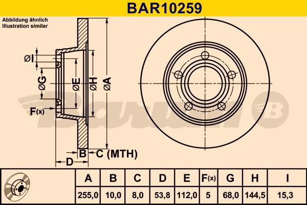 Barum BAR10259 Rear brake disc, non-ventilated BAR10259