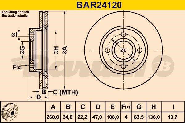 Barum BAR24120 Front brake disc ventilated BAR24120