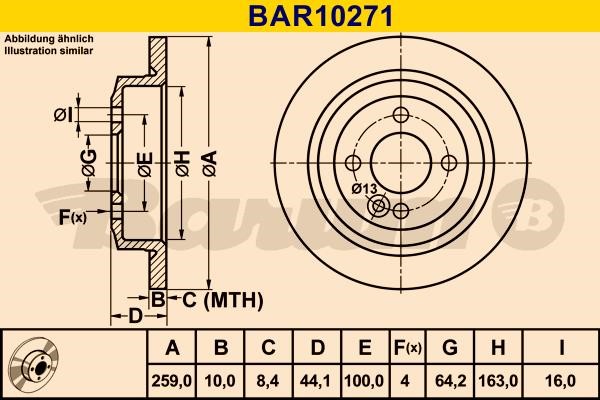 Barum BAR10271 Rear brake disc, non-ventilated BAR10271