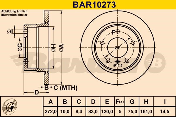 Barum BAR10273 Rear brake disc, non-ventilated BAR10273