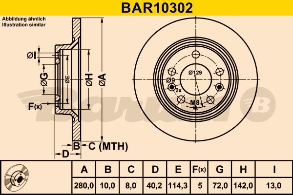 Barum BAR10302 Rear brake disc, non-ventilated BAR10302