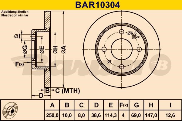 Barum BAR10304 Rear brake disc, non-ventilated BAR10304