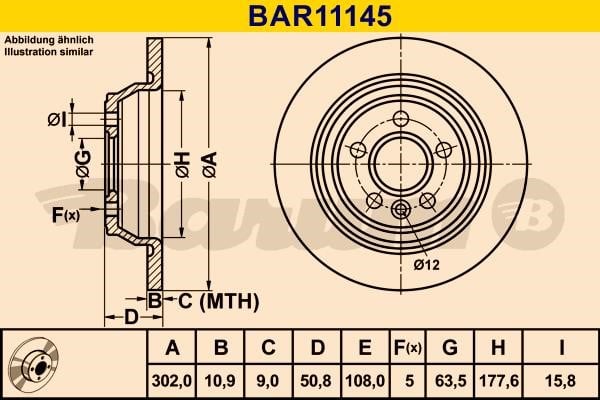 Barum BAR11145 Rear brake disc, non-ventilated BAR11145