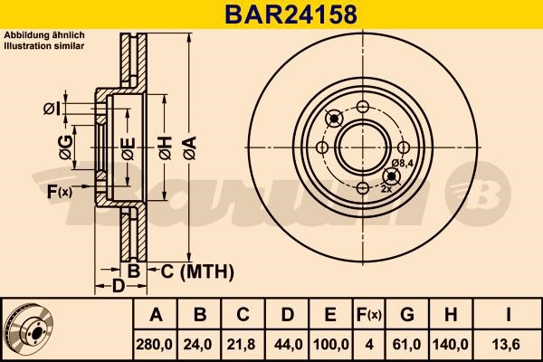 Barum BAR24158 Ventilated disc brake, 1 pcs. BAR24158
