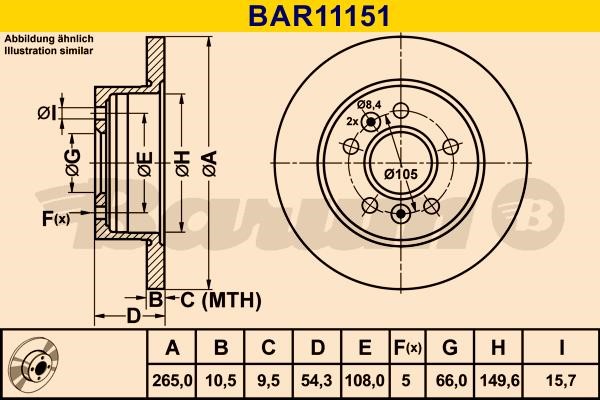 Barum BAR11151 Rear brake disc, non-ventilated BAR11151