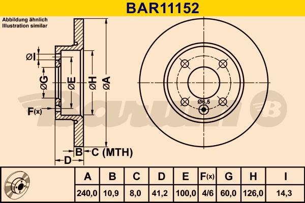 Barum BAR11152 Unventilated front brake disc BAR11152