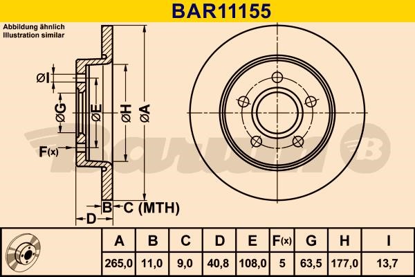 Barum BAR11155 Rear brake disc, non-ventilated BAR11155