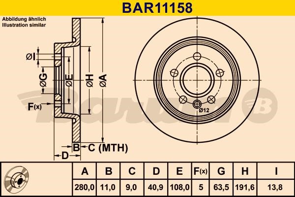 Barum BAR11158 Rear brake disc, non-ventilated BAR11158
