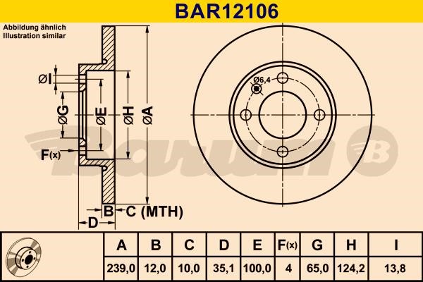 Barum BAR12106 Unventilated front brake disc BAR12106