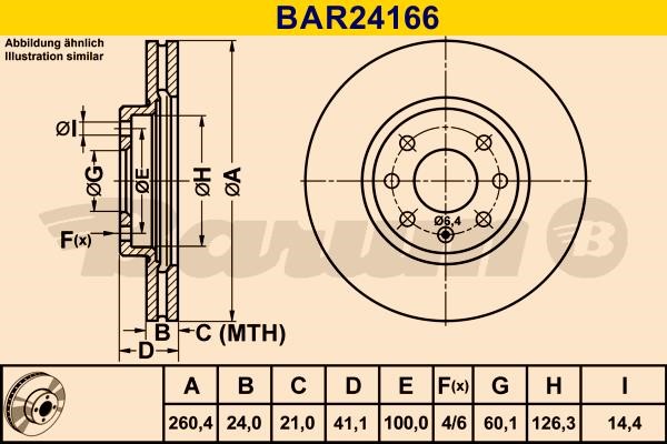 Barum BAR24166 Ventilated disc brake, 1 pcs. BAR24166