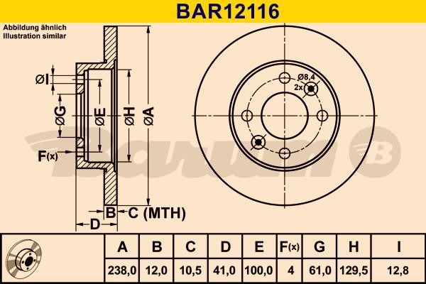 Barum BAR12116 Unventilated front brake disc BAR12116