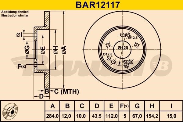Barum BAR12117 Unventilated front brake disc BAR12117