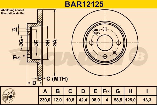 Barum BAR12125 Unventilated front brake disc BAR12125