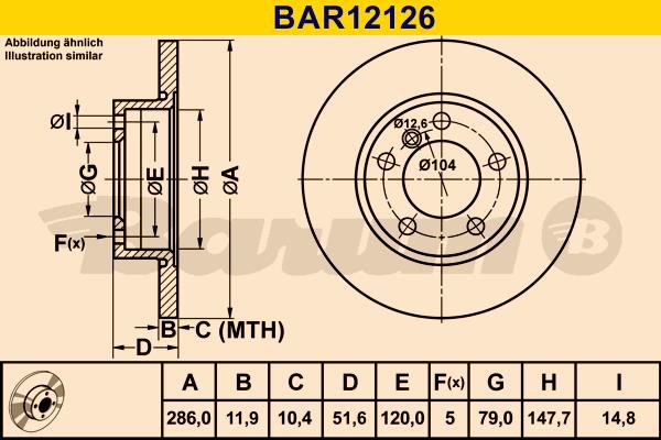 Barum BAR12126 Unventilated front brake disc BAR12126