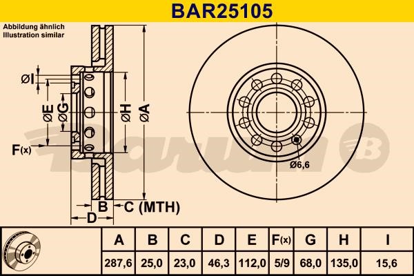 Barum BAR25105 Ventilated disc brake, 1 pcs. BAR25105