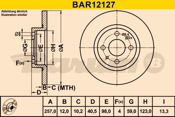 Barum BAR12127 Unventilated front brake disc BAR12127