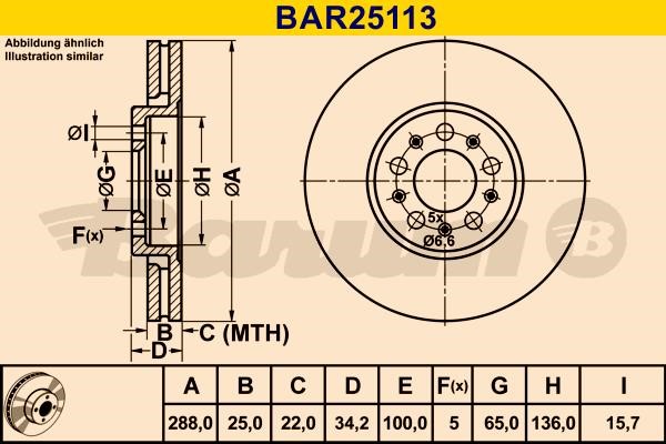 Barum BAR25113 Ventilated disc brake, 1 pcs. BAR25113