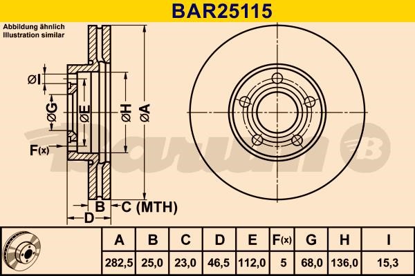 Barum BAR25115 Ventilated disc brake, 1 pcs. BAR25115