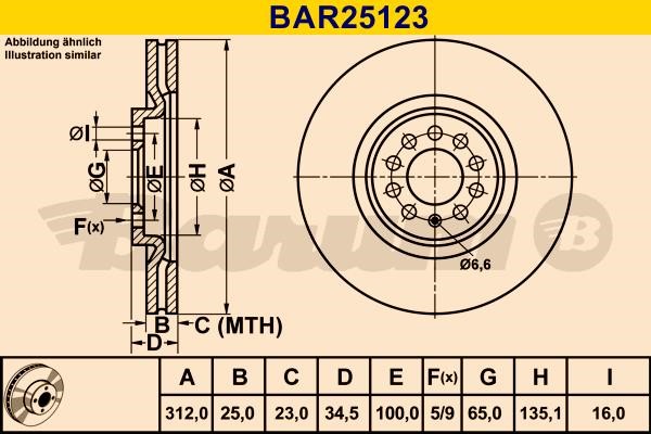 Barum BAR25123 Ventilated disc brake, 1 pcs. BAR25123