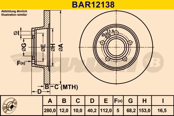 Barum BAR12138 Rear brake disc, non-ventilated BAR12138