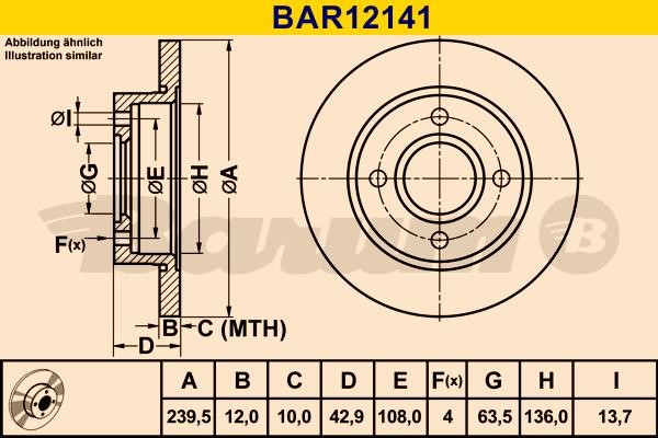 Barum BAR12141 Unventilated front brake disc BAR12141
