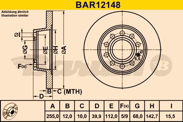 Barum BAR12148 Rear brake disc, non-ventilated BAR12148