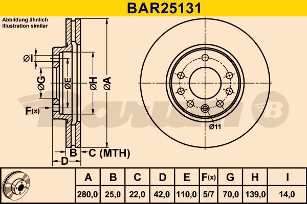 Barum BAR25131 Ventilated disc brake, 1 pcs. BAR25131