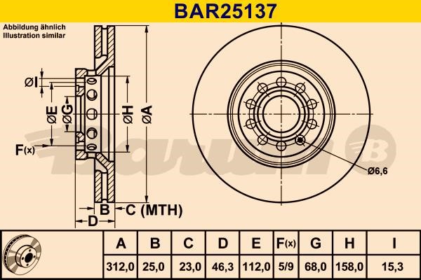 Barum BAR25137 Ventilated disc brake, 1 pcs. BAR25137