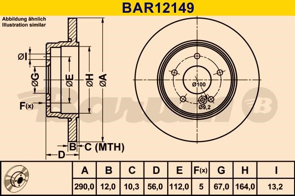 Barum BAR12149 Rear brake disc, non-ventilated BAR12149