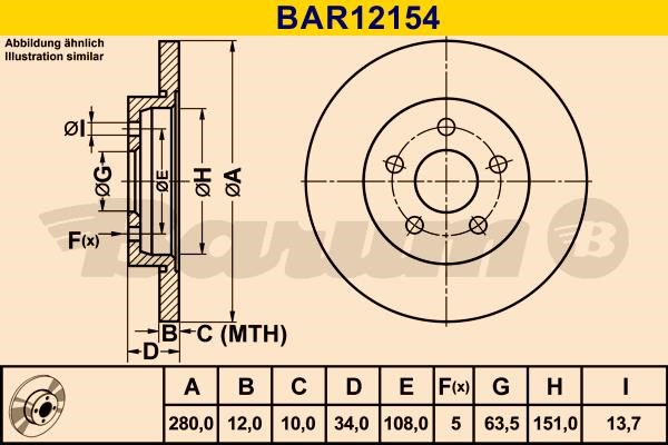 Barum BAR12154 Rear brake disc, non-ventilated BAR12154