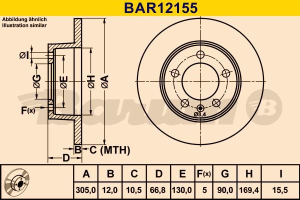 Barum BAR12155 Rear brake disc, non-ventilated BAR12155