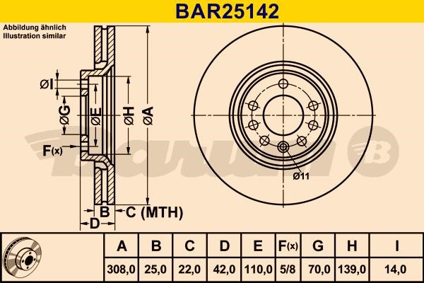 Barum BAR25142 Ventilated disc brake, 1 pcs. BAR25142