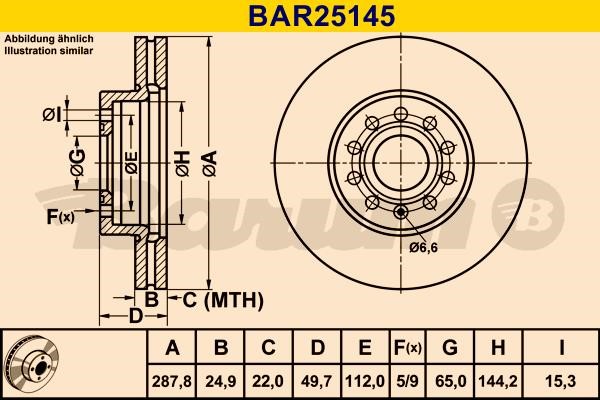 Barum BAR25145 Ventilated disc brake, 1 pcs. BAR25145