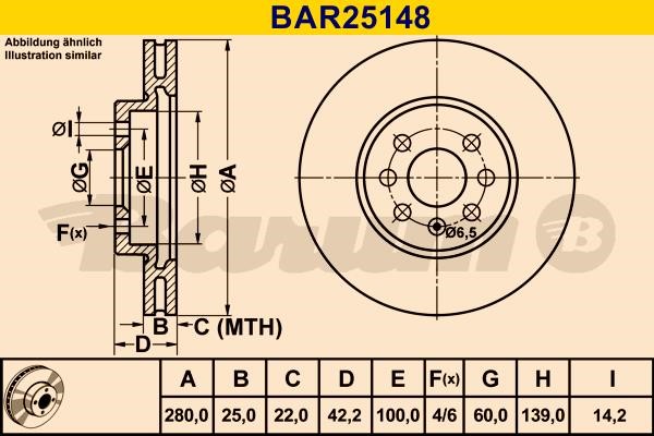 Barum BAR25148 Ventilated disc brake, 1 pcs. BAR25148