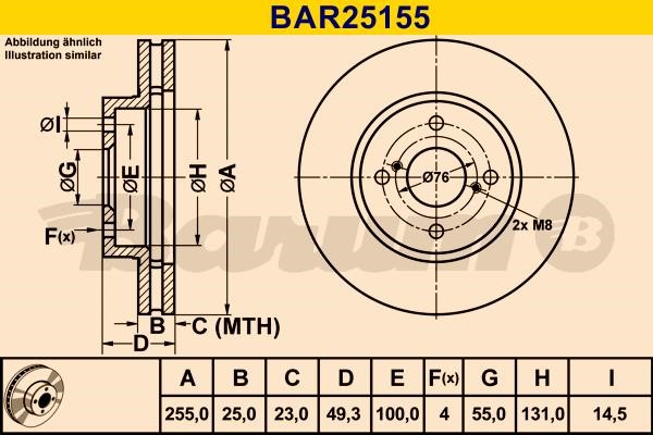 Barum BAR25155 Ventilated disc brake, 1 pcs. BAR25155